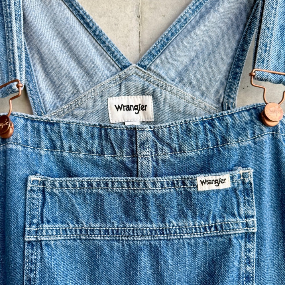 Wrangler Denim Flare Overalls XL Unfinished Hem Country Cowgirl Festival Boho - Picture 7 of 16
